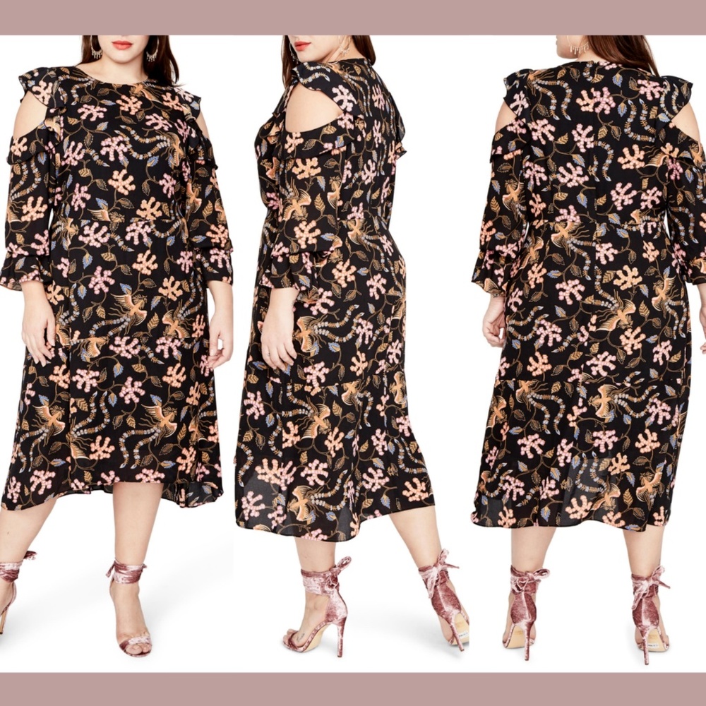 NEW RACHEL BY Rachel Roy [ PLUS 20W ] Cold Shoulder Ruffle Midi Dress‎